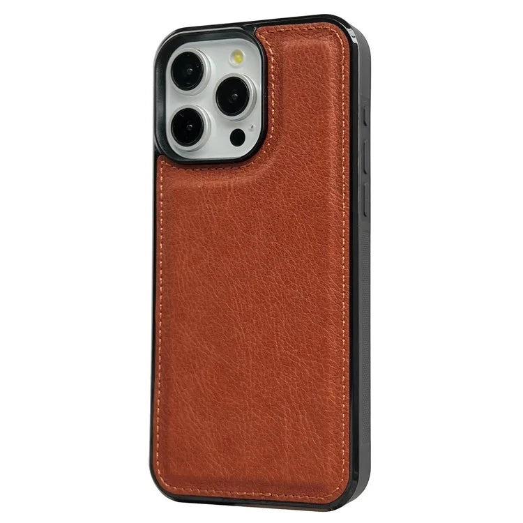 For iPhone 14 Pro Cell Phone Case Solid Color Calf Textured Leather Back Cover