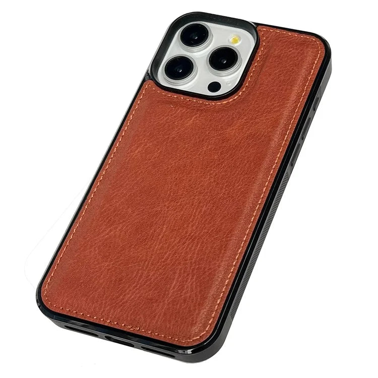 For iPhone 14 Pro Cell Phone Case Solid Color Calf Textured Leather Back Cover