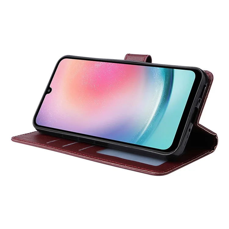 For Samsung Galaxy A24 4G (162.1 x 77.6 x 8.3mm) Case PU Leather Folio Stand View Phone Cover