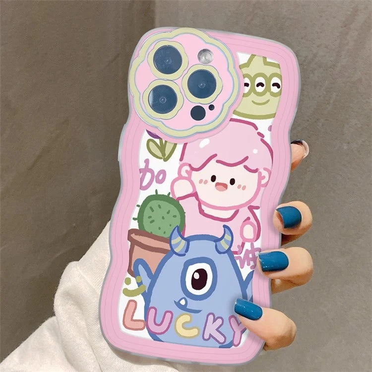 For iPhone 15 Pro Cover Precise Lens Cutouts Cartoon Pattern TPU Protective Phone Case