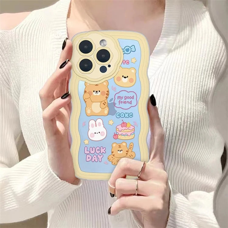 For iPhone 15 Pro Cover Precise Lens Cutouts Cartoon Pattern TPU Protective Phone Case