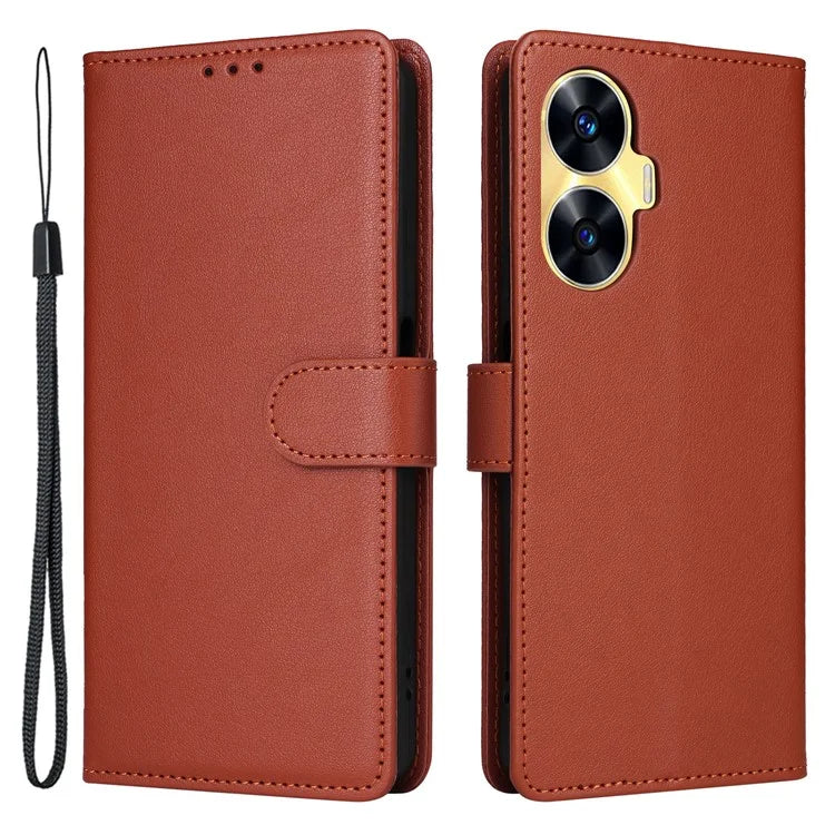 For Realme C55 Cell Phone Case PU Leather Viewing Stand Shell with 3 Card Holder