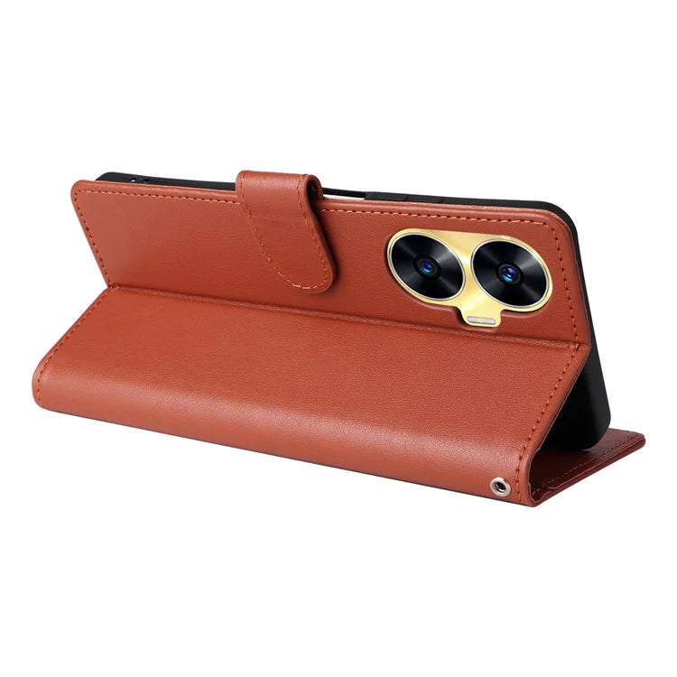 For Realme C55 Cell Phone Case PU Leather Viewing Stand Shell with 3 Card Holder