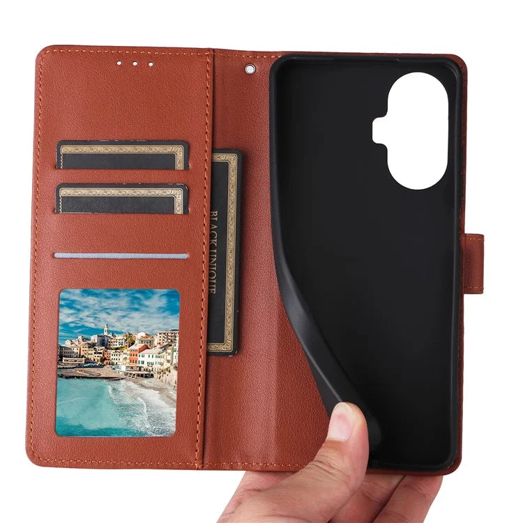 For Realme C55 Cell Phone Case PU Leather Viewing Stand Shell with 3 Card Holder