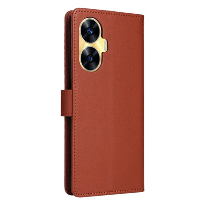 For Realme C55 Cell Phone Case PU Leather Viewing Stand Shell with 3 Card Holder