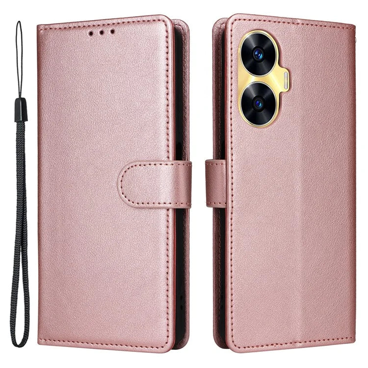 For Realme C55 Cell Phone Case PU Leather Viewing Stand Shell with 3 Card Holder