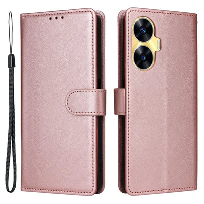 For Realme C55 Cell Phone Case PU Leather Viewing Stand Shell with 3 Card Holder