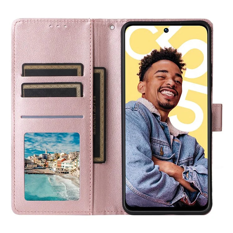 For Realme C55 Cell Phone Case PU Leather Viewing Stand Shell with 3 Card Holder