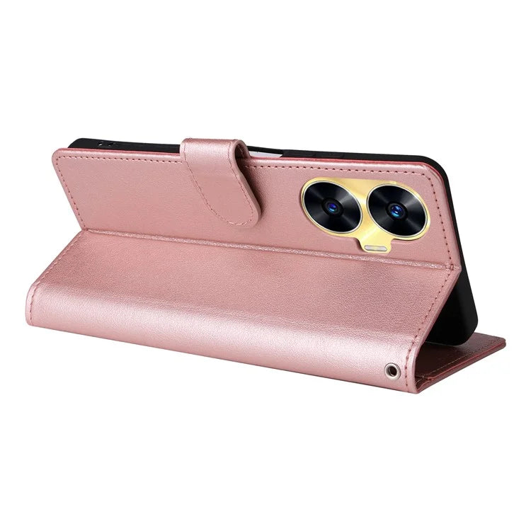 For Realme C55 Cell Phone Case PU Leather Viewing Stand Shell with 3 Card Holder