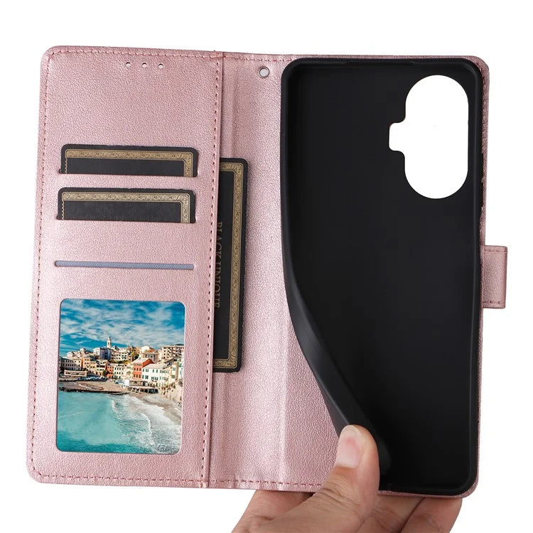 For Realme C55 Cell Phone Case PU Leather Viewing Stand Shell with 3 Card Holder