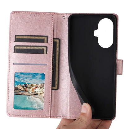 For Realme C55 Cell Phone Case PU Leather Viewing Stand Shell with 3 Card Holder