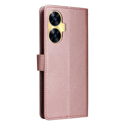 For Realme C55 Cell Phone Case PU Leather Viewing Stand Shell with 3 Card Holder
