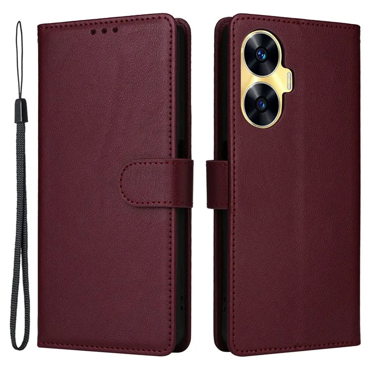 For Realme C55 Cell Phone Case PU Leather Viewing Stand Shell with 3 Card Holder
