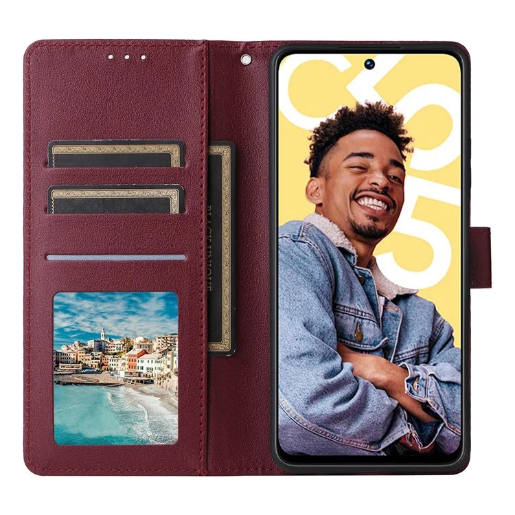 For Realme C55 Cell Phone Case PU Leather Viewing Stand Shell with 3 Card Holder