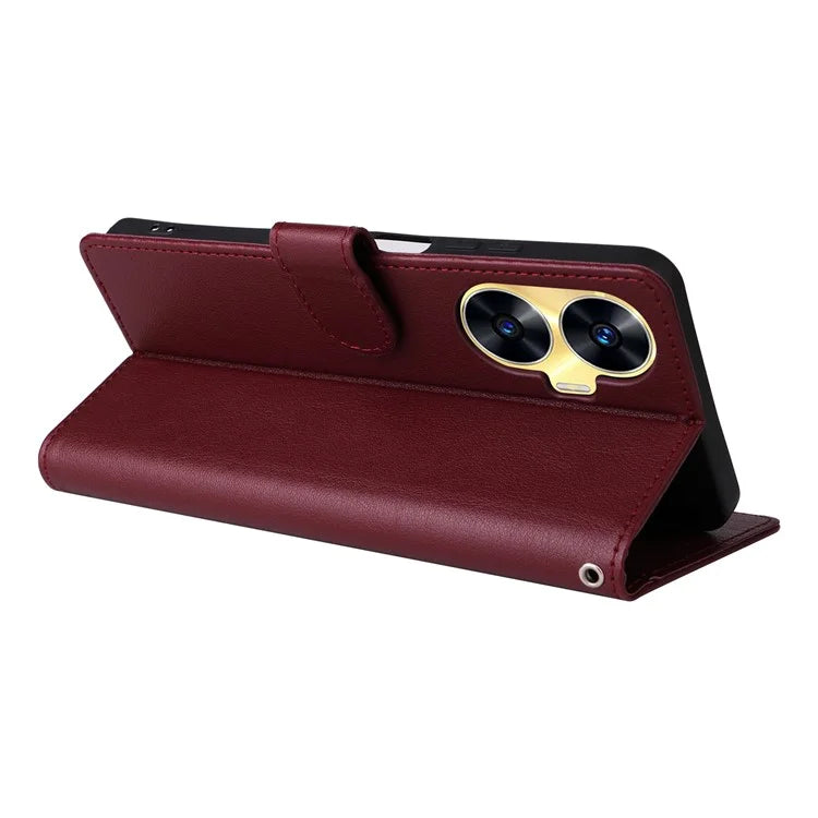 For Realme C55 Cell Phone Case PU Leather Viewing Stand Shell with 3 Card Holder