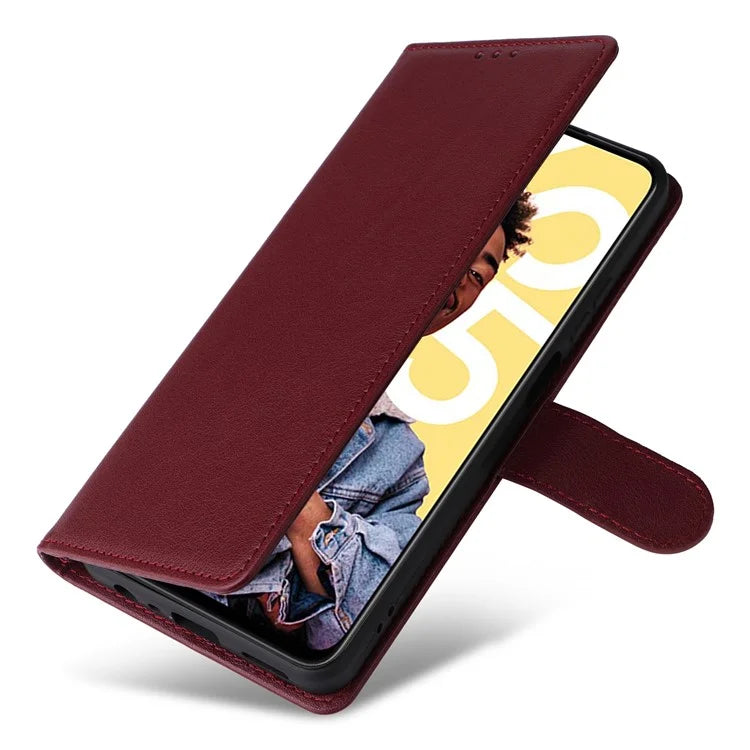 For Realme C55 Cell Phone Case PU Leather Viewing Stand Shell with 3 Card Holder