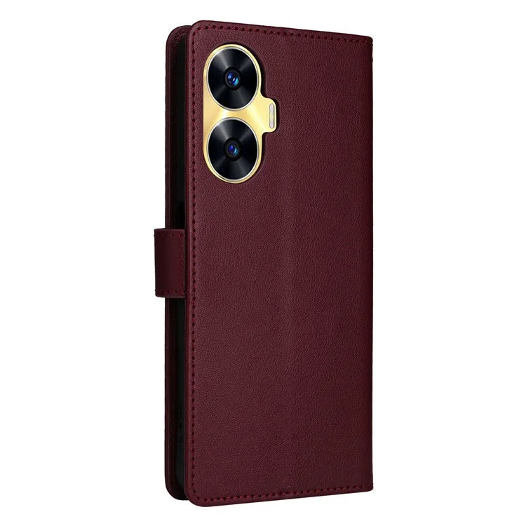 For Realme C55 Cell Phone Case PU Leather Viewing Stand Shell with 3 Card Holder