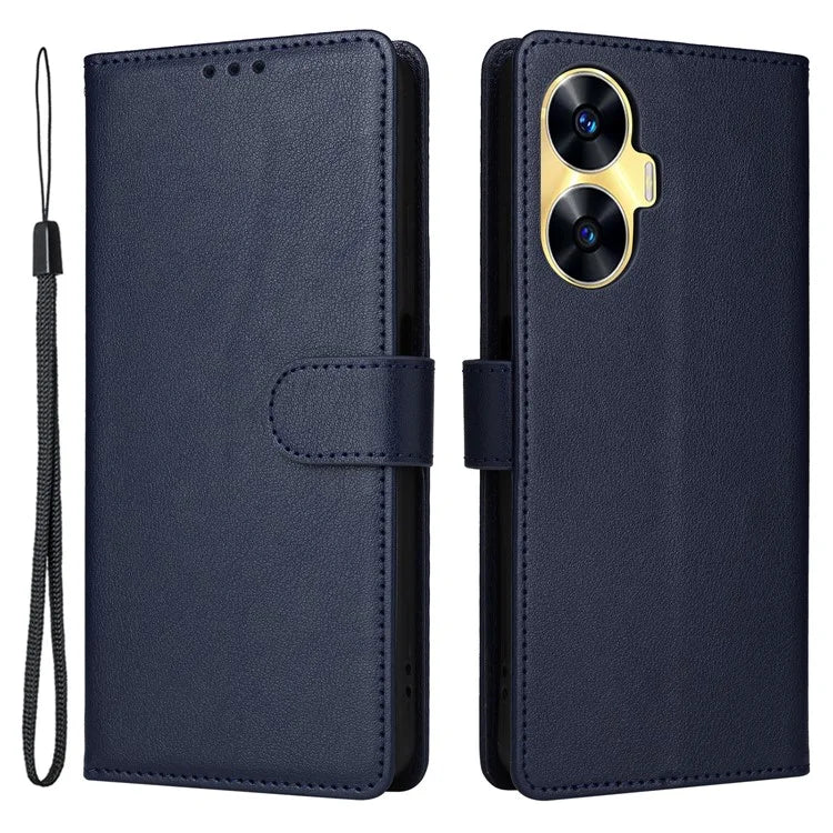 For Realme C55 Cell Phone Case PU Leather Viewing Stand Shell with 3 Card Holder