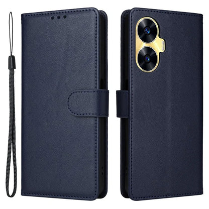 For Realme C55 Cell Phone Case PU Leather Viewing Stand Shell with 3 Card Holder
