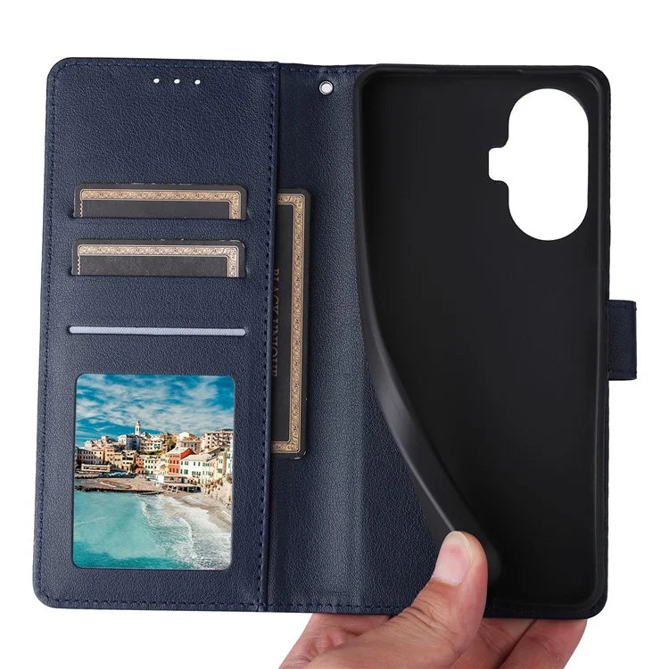 For Realme C55 Cell Phone Case PU Leather Viewing Stand Shell with 3 Card Holder