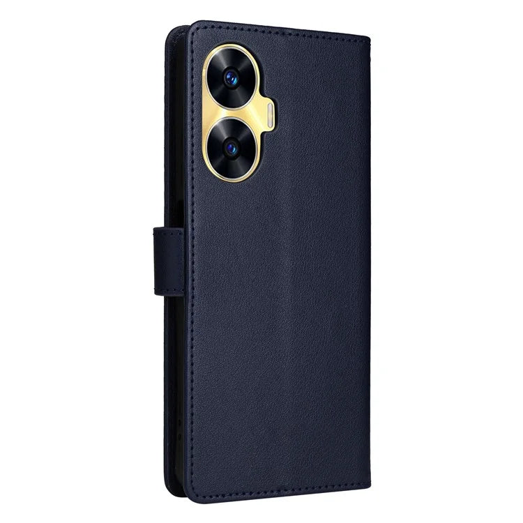 For Realme C55 Cell Phone Case PU Leather Viewing Stand Shell with 3 Card Holder
