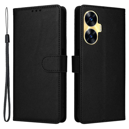 For Realme C55 Cell Phone Case PU Leather Viewing Stand Shell with 3 Card Holder