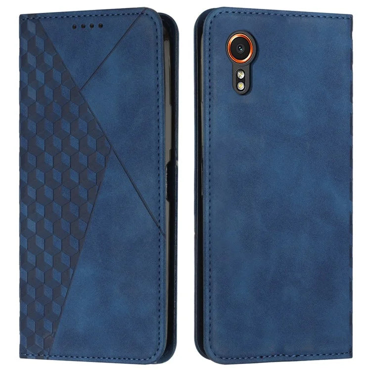 For Samsung Galaxy Xcover7 Case Magnetic Closing PU Leather Rhombus Pattern Phone Cover