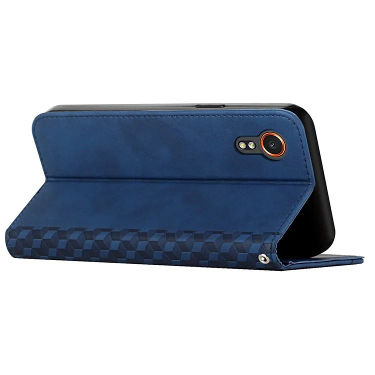 For Samsung Galaxy Xcover7 Case Magnetic Closing PU Leather Rhombus Pattern Phone Cover