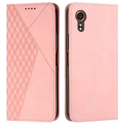 For Samsung Galaxy Xcover7 Case Magnetic Closing PU Leather Rhombus Pattern Phone Cover