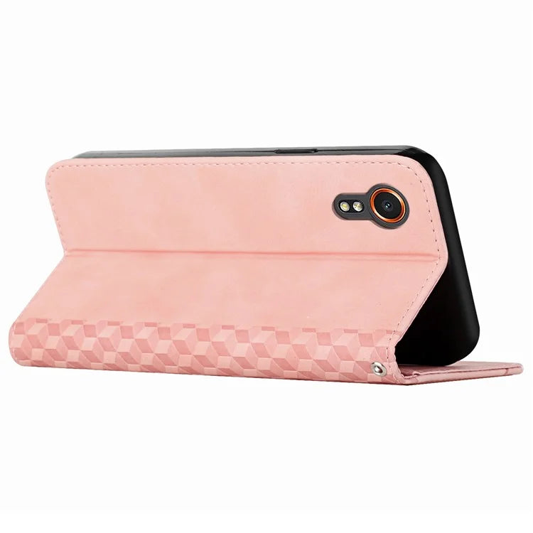 For Samsung Galaxy Xcover7 Case Magnetic Closing PU Leather Rhombus Pattern Phone Cover