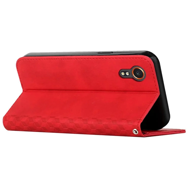 For Samsung Galaxy Xcover7 Case Magnetic Closing PU Leather Rhombus Pattern Phone Cover