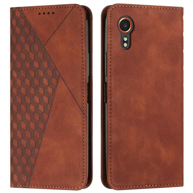 For Samsung Galaxy Xcover7 Case Magnetic Closing PU Leather Rhombus Pattern Phone Cover
