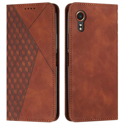 For Samsung Galaxy Xcover7 Case Magnetic Closing PU Leather Rhombus Pattern Phone Cover