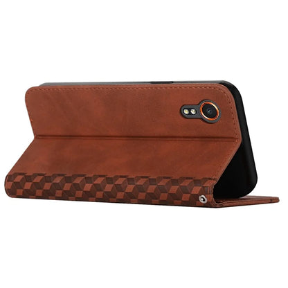 For Samsung Galaxy Xcover7 Case Magnetic Closing PU Leather Rhombus Pattern Phone Cover