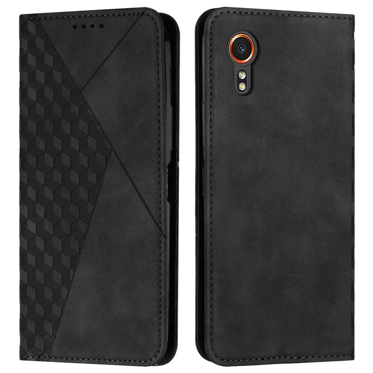 For Samsung Galaxy Xcover7 Case Magnetic Closing PU Leather Rhombus Pattern Phone Cover