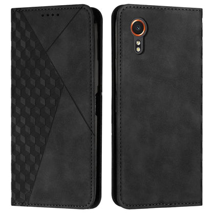 For Samsung Galaxy Xcover7 Case Magnetic Closing PU Leather Rhombus Pattern Phone Cover