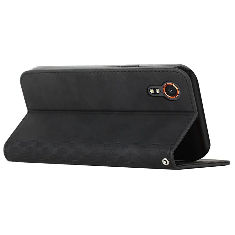 For Samsung Galaxy Xcover7 Case Magnetic Closing PU Leather Rhombus Pattern Phone Cover