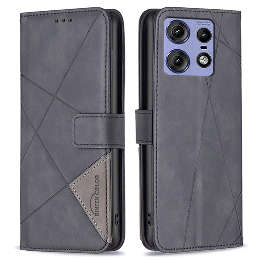 BINFEN COLOR BF05 For Motorola Edge 50 Pro 5G Phone Case Geometric Imprinted Wallet Cover