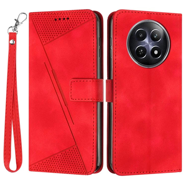 For Realme 12 5G Case PU Leather Phone Shell Triangle Imprinted Wallet Cover