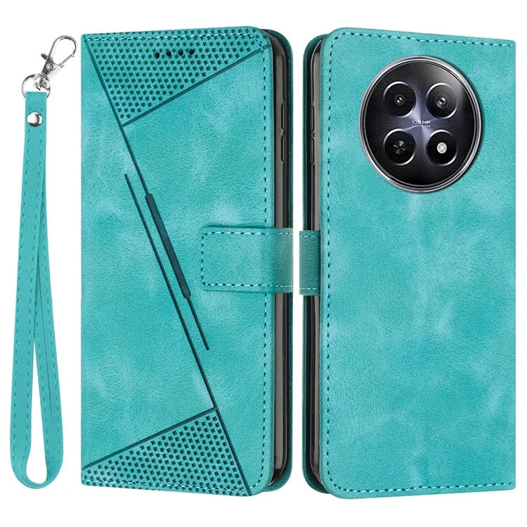For Realme 12 5G Case PU Leather Phone Shell Triangle Imprinted Wallet Cover