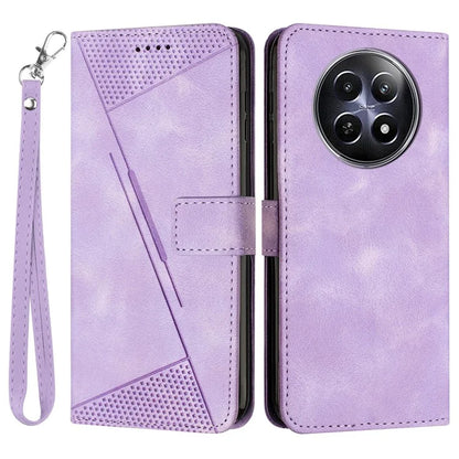 For Realme 12 5G Case PU Leather Phone Shell Triangle Imprinted Wallet Cover