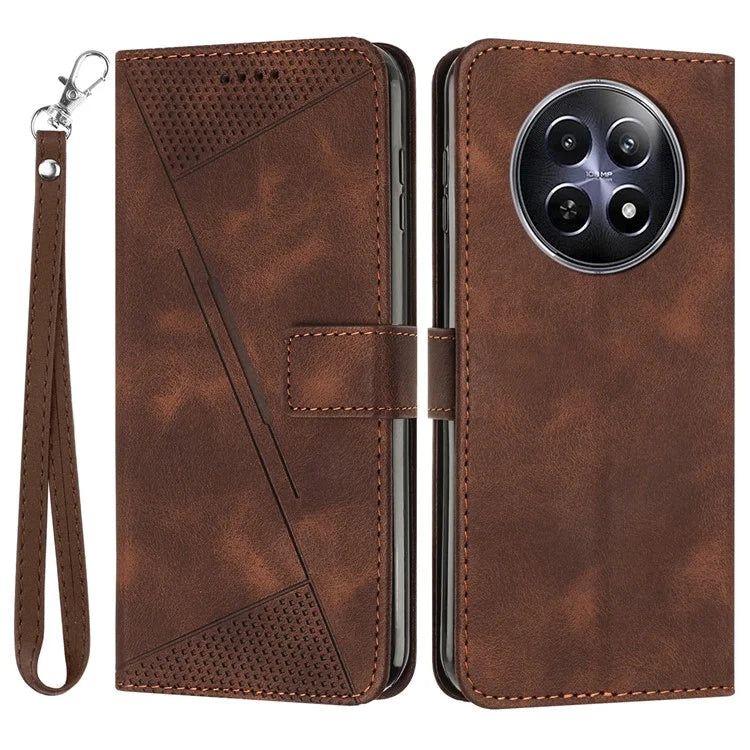 For Realme 12 5G Case PU Leather Phone Shell Triangle Imprinted Wallet Cover