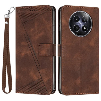 For Realme 12 5G Case PU Leather Phone Shell Triangle Imprinted Wallet Cover