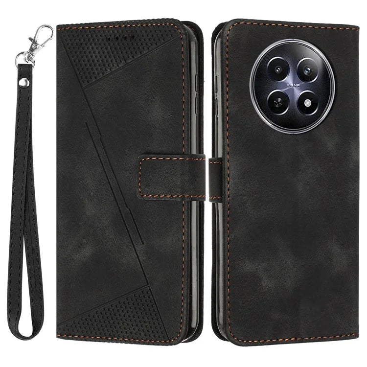 For Realme 12 5G Case PU Leather Phone Shell Triangle Imprinted Wallet Cover