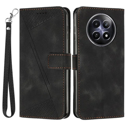 For Realme 12 5G Case PU Leather Phone Shell Triangle Imprinted Wallet Cover