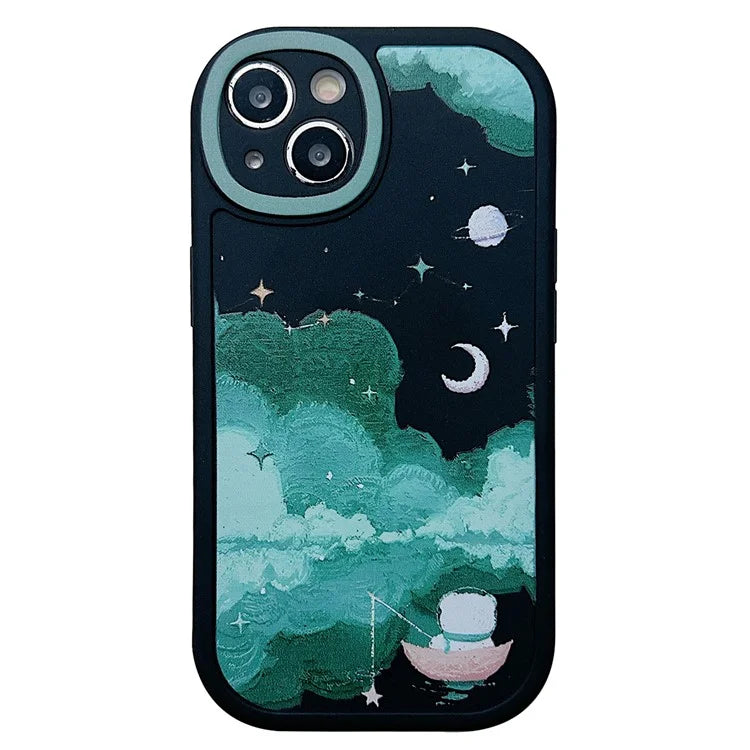 For iPhone 15 Cell Phone Case Anti-drop TPU Pattern Printed Round Edge Cover