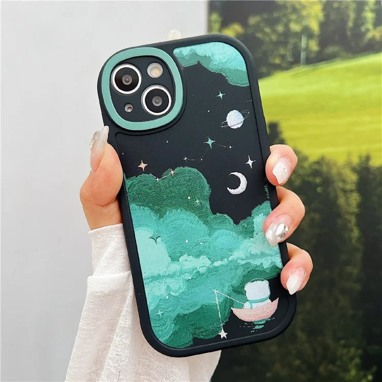For iPhone 15 Cell Phone Case Anti-drop TPU Pattern Printed Round Edge Cover