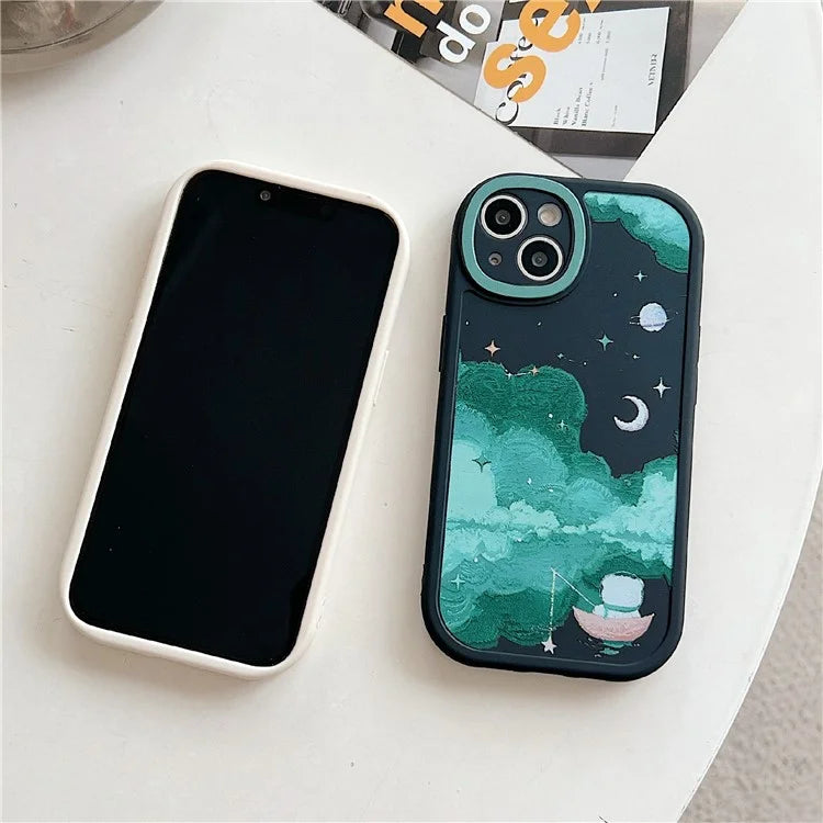 For iPhone 15 Cell Phone Case Anti-drop TPU Pattern Printed Round Edge Cover