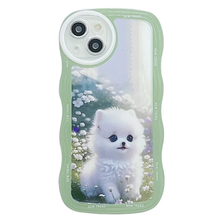 For iPhone 15 Case Curly Wave Frame Pattern Printed TPU Phone Cover