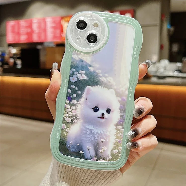 For iPhone 15 Case Curly Wave Frame Pattern Printed TPU Phone Cover